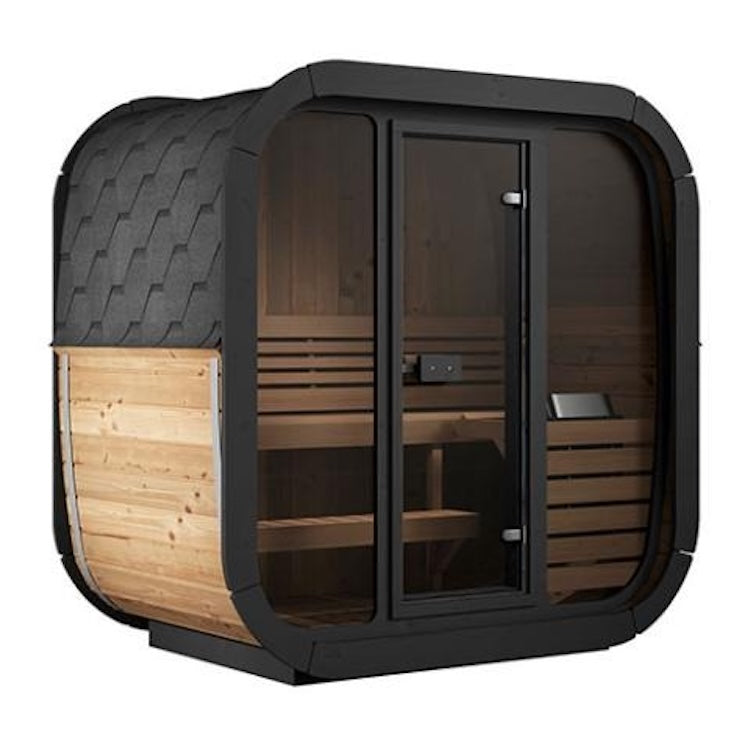 SaunaLife Model CL4G Outdoor Home Sauna Kit – Luxury Thermo-Spruce Cube Sauna with Wi-Fi LED Lighting