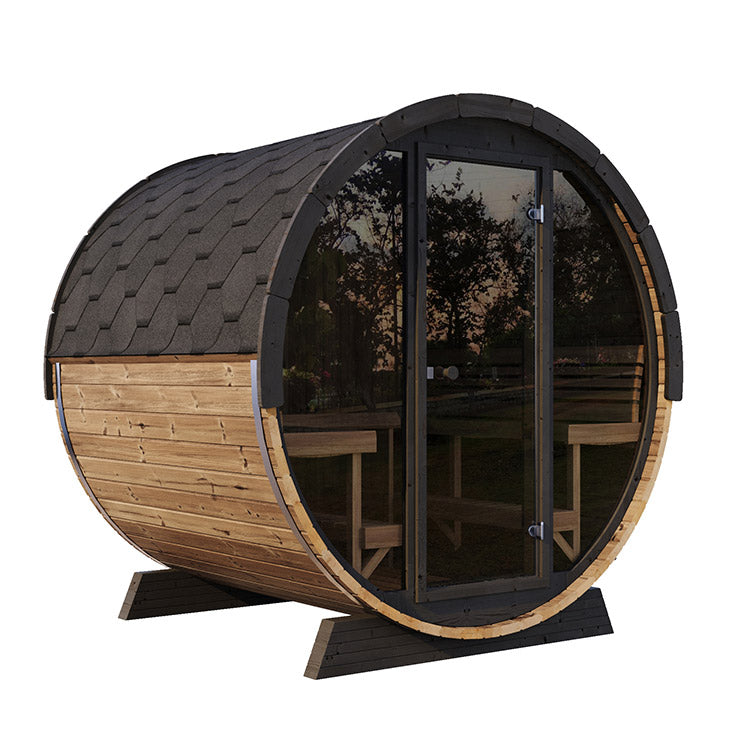 SaunaLife EE8G Sauna Barrel – Outdoor Thermo-Spruce Barrel Sauna with Wi-Fi LED Lighting