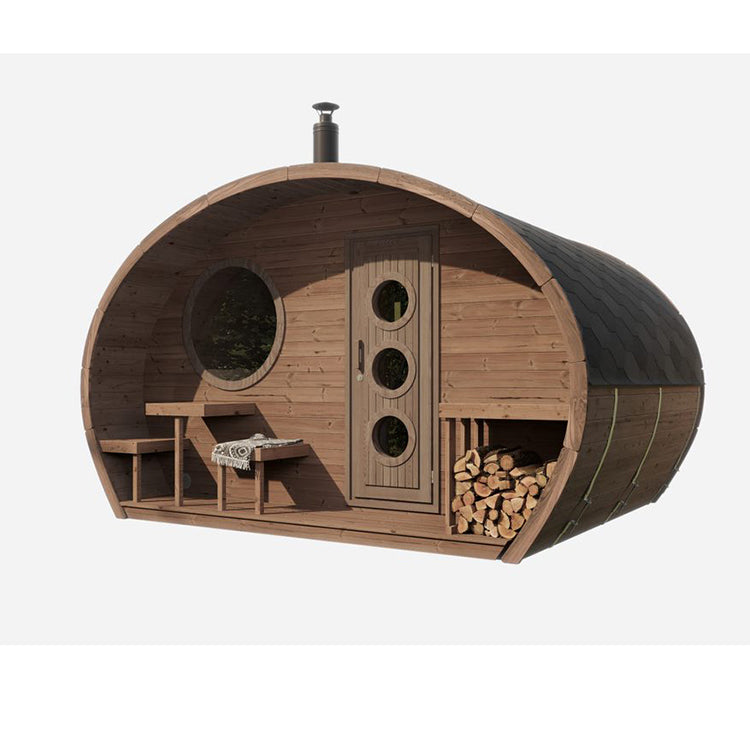 SaunaLife Model G11 Outdoor Home Sauna Suite – Luxury 2-Room Thermo-Spruce Backyard Sauna with Lounge, Terrace & LED Lighting