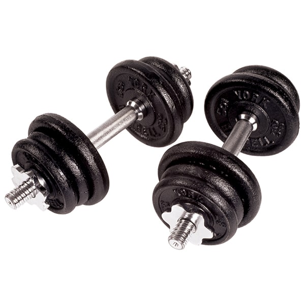 York Black Cast Iron Adjustable Spinlock Dumbbell Set
