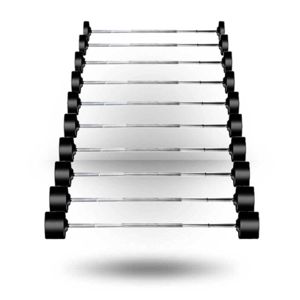 York Barbell Fixed Straight Bar Set – 20 to 110 lb Pro Style Rubber-Coated Bars